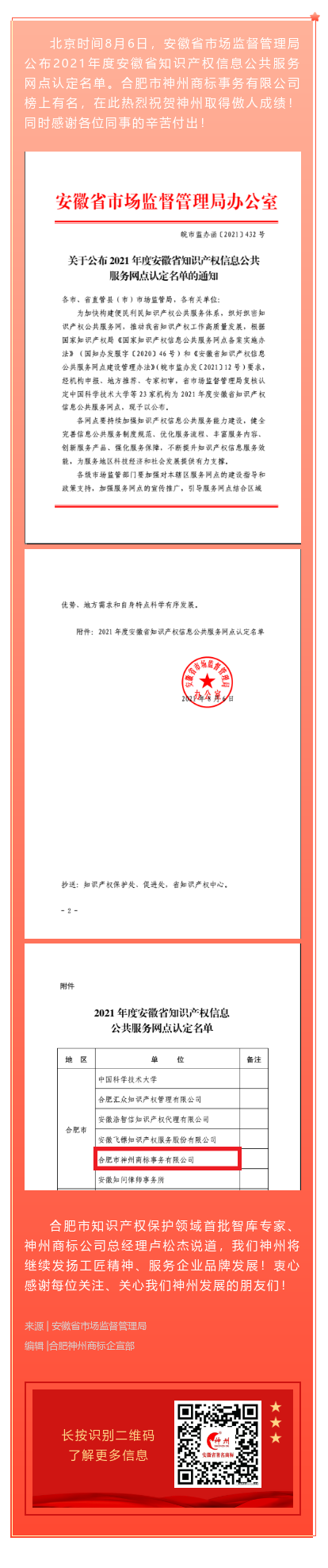 喜訊！神州商標公司獲批安徽省知識產(chǎn)權信息公共服務網(wǎng)點